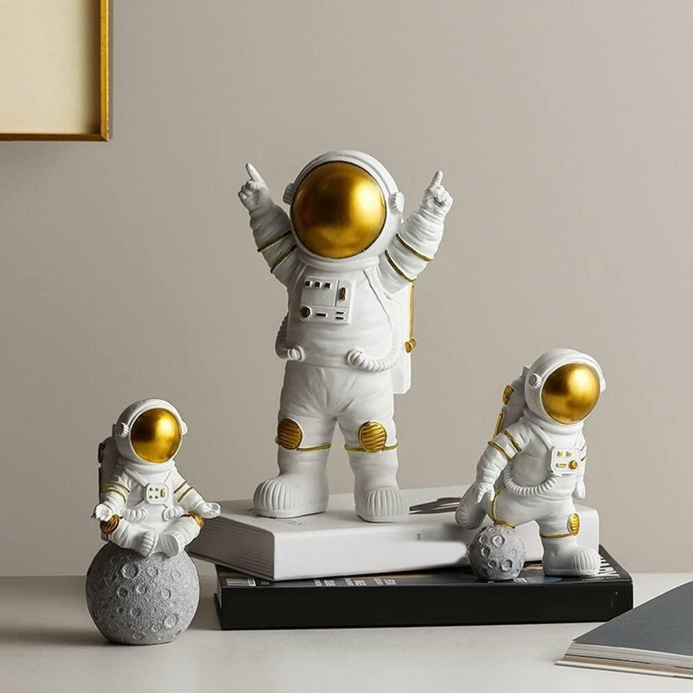 Golden Astronaut Figurine Set for Home & Office