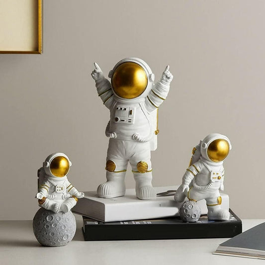 Golden Astronaut Figurine Set for Home & Office