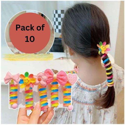 Girl Curly Bands Ponytail Holder - Colorful Elastic Spiral Hair Bands for Kids (10 pcs)